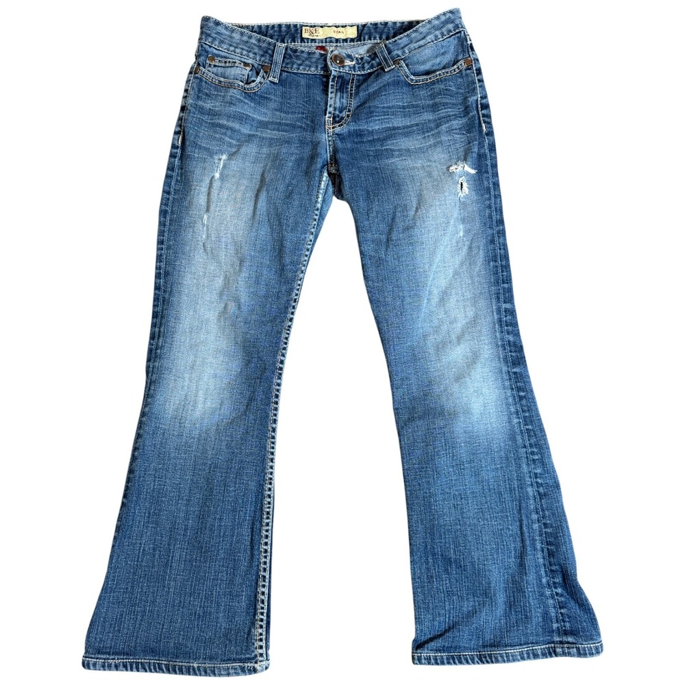 BKE Denim Star Bootcut Jeans Women's 30x27 Blue Double Stitch Comfort Distressed